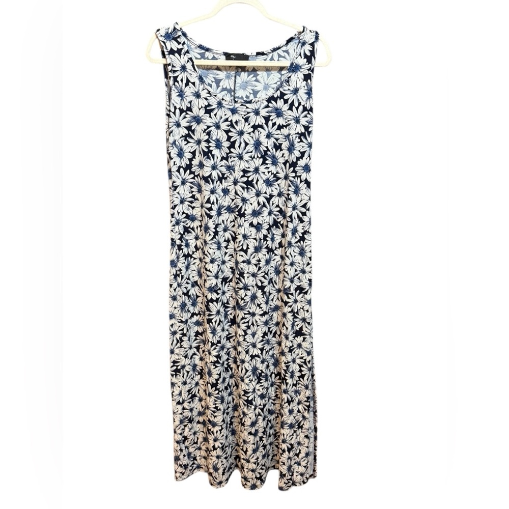 Vintage Navy Floral Maxi Dress Boho‎ Cottagecore 90s Sleeveless Sz M Whimsical